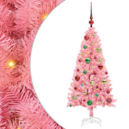 Vidaxl Christmas Tree With 150 Leds With Stand Pink 120 Cm Pvc - thumbnail 2