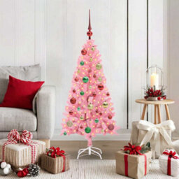 Vidaxl Christmas Tree With 150 Leds With Stand Pink 120 Cm Pvc - thumbnail 1