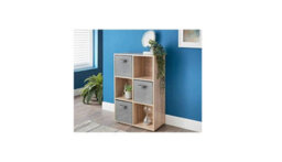 Spot On Dealz 6 Cubes Wooden Storage Shelving Unit Oak With 3 Grey Fabric Woven Drawer Basket Bookcase Living Room Furniture Decor - thumbnail 6