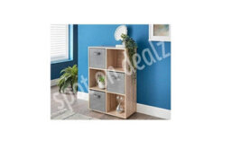 Spot On Dealz 6 Cubes Wooden Storage Shelving Unit Oak With 3 Grey Fabric Woven Drawer Basket Bookcase Living Room Furniture Decor - thumbnail 4