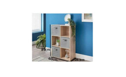 Spot On Dealz 6 Cubes Wooden Storage Shelving Unit Oak With 3 Grey Fabric Woven Drawer Basket Bookcase Living Room Furniture Decor - thumbnail 5