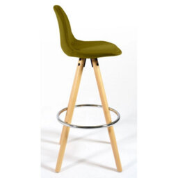 Set Of 2 Olive Green Velvet Bar Stool Chrome Footrest Scandinavian - thumbnail 3