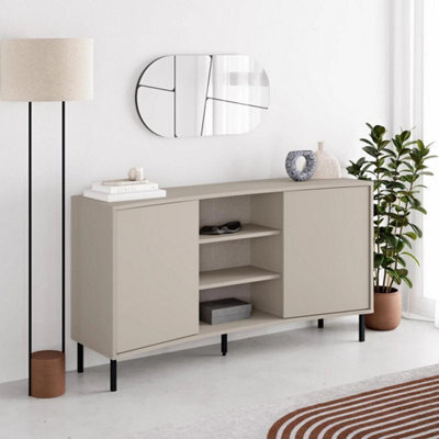 2 Door Sandstone Sideboard Curved No Handle Doors Black Metal Legs - image 1