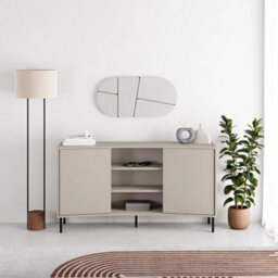 2 Door Sandstone Sideboard Curved No Handle Doors Black Metal Legs - thumbnail 6
