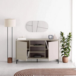2 Door Sandstone Sideboard Curved No Handle Doors Black Metal Legs - thumbnail 5