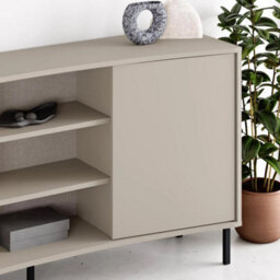 2 Door Sandstone Sideboard Curved No Handle Doors Black Metal Legs - thumbnail 4