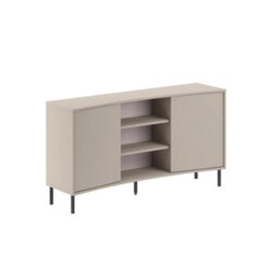 2 Door Sandstone Sideboard Curved No Handle Doors Black Metal Legs - thumbnail 3
