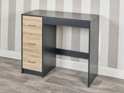 Urbn-Living Urbnliving Height 79.5Cm 3 Drawer Wooden Bedroom Dressing Computer Work Table Desk Black Carcass And Oak Drawers Jewellery - thumbnail 2