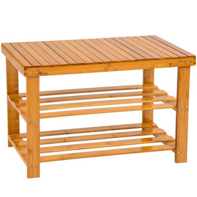 Tectake Shoe Rack - With Bench, 3 Levels Of Shelving, 70 X 28 X 45.5 Cm -  - Brown - image 1