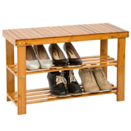 Tectake Shoe Rack - With Bench, 3 Levels Of Shelving, 70 X 28 X 45.5 Cm -  - Brown - thumbnail 2