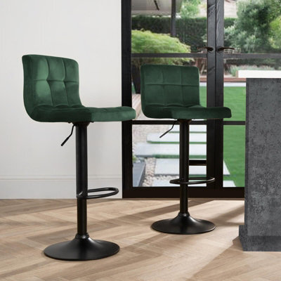 OHS Adjustable Bar Stools X 2 Velvet Swivel Seat Kitchen Chair, Forest Green - image 1