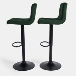 OHS Adjustable Bar Stools X 2 Velvet Swivel Seat Kitchen Chair, Forest Green - thumbnail 4