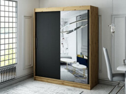 Arte Leto T2 Contemporary 2 Sliding Mirror Door Wardrobe 9 Shelves 2 Rails Black Matt And Oak Effect (H)2000mm (W)1800mm (D)620mm - thumbnail 2