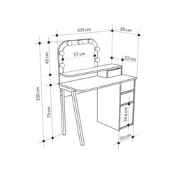 Decortie Avien Make-Up Dressing Table Set W/led Lights Mirror 3-Drawer 1-Door Storage 105(W)Cm Vanity Dresser Table (White, Oak) - thumbnail 3