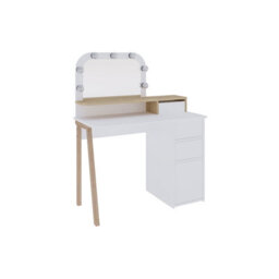 Decortie Avien Make-Up Dressing Table Set W/led Lights Mirror 3-Drawer 1-Door Storage 105(W)Cm Vanity Dresser Table (White, Oak) - thumbnail 2