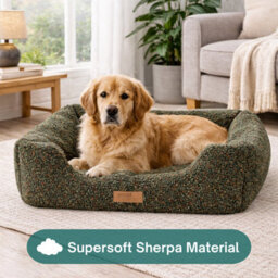 Yes-Online Green Sherpa Dog Bed Large 71Cm Soft Fleece Pet Bed High Wall Washable - thumbnail 2