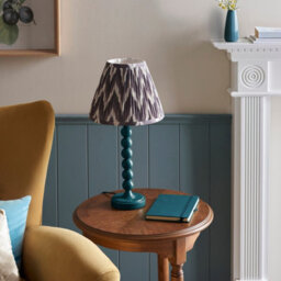 Luminosa Lighting Luminosa Higgledy Gloss Marlin Blue Paint Table Lamp With Pearl Grey Fabric Zigzag Shade 25Cm E14 - thumbnail 3