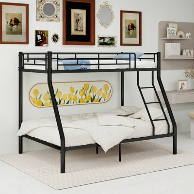 Abrihome Black Metal Bunk Bed With Safety Guardrails & Ladder, Fits 90X190Cm Mattress, For Adults & Kids - image 1