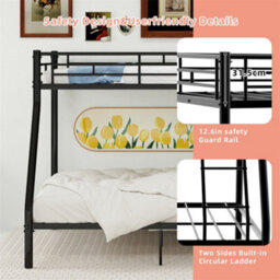 Abrihome Black Metal Bunk Bed With Safety Guardrails & Ladder, Fits 90X190Cm Mattress, For Adults & Kids - thumbnail 2
