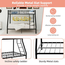Abrihome Black Metal Bunk Bed With Safety Guardrails & Ladder, Fits 90X190Cm Mattress, For Adults & Kids - thumbnail 3