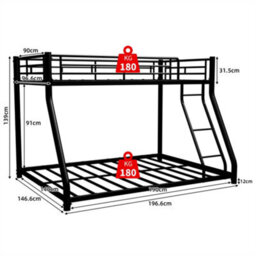 Abrihome Black Metal Bunk Bed With Safety Guardrails & Ladder, Fits 90X190Cm Mattress, For Adults & Kids - thumbnail 5