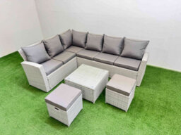 Fimous Outdoor Rattan Garden Furniture Set 8 Seater Corner Sofa Sets With Square Coffee Table 2 Small Footstools Light Grey Mixed - thumbnail 2