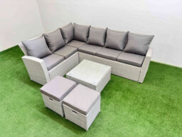 Fimous Outdoor Rattan Garden Furniture Set 8 Seater Corner Sofa Sets With Square Coffee Table 2 Small Footstools Light Grey Mixed - thumbnail 1