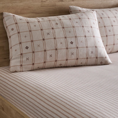 Dreams & Drapes Cottage Stripe Brushed Cotton Natural Fitted Bed Sheet - image 1