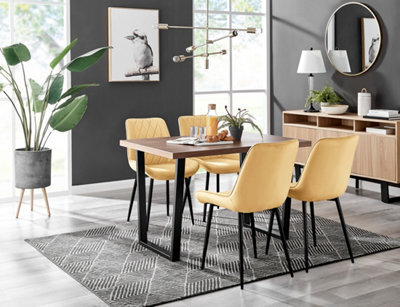 Furniturebox Kylo Brown Wood Effect Dining Table & 4 Mustard Pesaro Black Leg Chairs - image 1