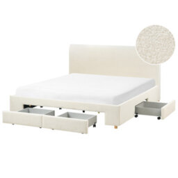 Beliani Bed With Storage Drawers Boucle Soutrin 180 X 200 Cm (Eu Super King) Off-White - thumbnail 1