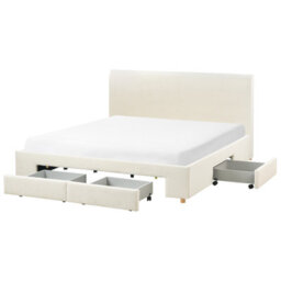 Beliani Bed With Storage Drawers Boucle Soutrin 180 X 200 Cm (Eu Super King) Off-White - thumbnail 4