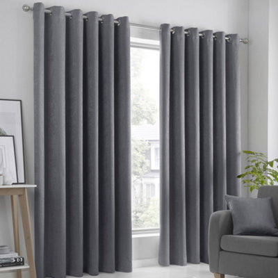 Fusion Strata Charcoal Triple-Woven Dimout Eyelet Curtains - image 1