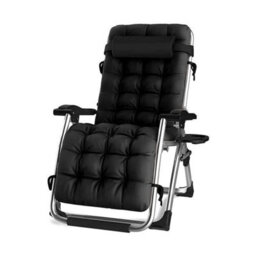 Black Zero Gravity Chair Recliner Outdoor Reclining Sun Lounger W/ Cushion - thumbnail 1