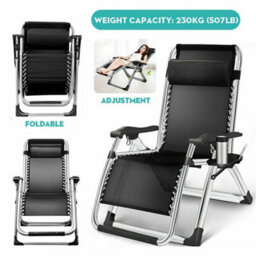 Black Zero Gravity Chair Recliner Outdoor Reclining Sun Lounger W/ Cushion - thumbnail 3