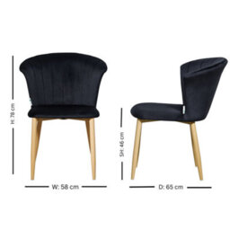 Life Interiors Single Black Elsa Velvet Dining Chair With Wooden Legs, Curved Back & Comfortable Seating - thumbnail 6