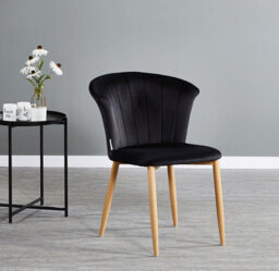 Life Interiors Single Black Elsa Velvet Dining Chair With Wooden Legs, Curved Back & Comfortable Seating - thumbnail 2