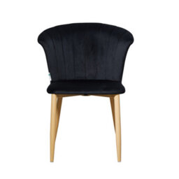 Life Interiors Single Black Elsa Velvet Dining Chair With Wooden Legs, Curved Back & Comfortable Seating