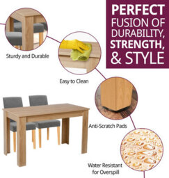 Hallowood Furniture Newquay Oak Fixed Top Table 120Cm With 6 Straight Back Grey Fabric Chairs - thumbnail 2