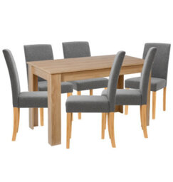 Hallowood Furniture Newquay Oak Fixed Top Table 120Cm With 6 Straight Back Grey Fabric Chairs - thumbnail 8