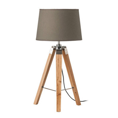 Orsina Tripod Table Lamp, Light Wood Base With Black Metal Detailing, Tapered Fabric Shade Offers Soft - image 1