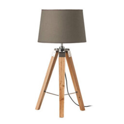 Orsina Tripod Table Lamp, Light Wood Base With Black Metal Detailing, Tapered Fabric Shade Offers Soft