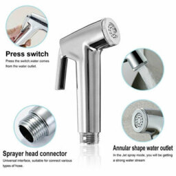 Handheld Bidet Sprayer Set Chrome Shattaf Douche Kit With 1.5M Stainless Steel Hose - thumbnail 3