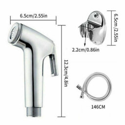 Handheld Bidet Sprayer Set Chrome Shattaf Douche Kit With 1.5M Stainless Steel Hose - thumbnail 2