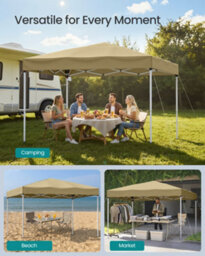 LEDREM Pop Up Gazebo,drizzle-Resistant Folding Canopy Tent, Portable Outdoor Shade Tent With Carry Bag, For Garden, Patio, Market, Beige - thumbnail 7