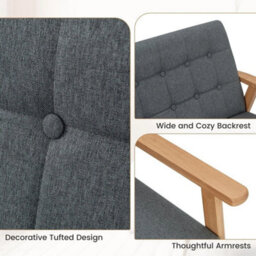 Wooden 2 Seater Loveseat Fabric Upholstered Lounge Arm Chair Sofa Chair Couch - thumbnail 6