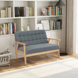 Wooden 2 Seater Loveseat Fabric Upholstered Lounge Arm Chair Sofa Chair Couch - thumbnail 3