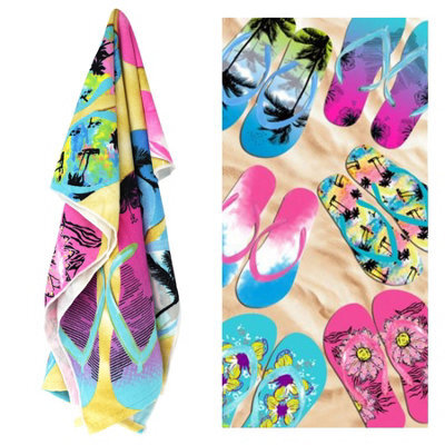 Geezy Beach Towel Microfibre Lightweight Flip Flops Bath Towel Camping Travel Holiday - image 1