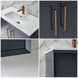 Homestylestore Anthracite 810mm Wall Hung Bathroom Vanity Unit With Basin And Brushed Copper T Bar Handle - thumbnail 3