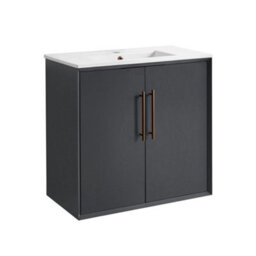 Homestylestore Anthracite 810mm Wall Hung Bathroom Vanity Unit With Basin And Brushed Copper T Bar Handle - thumbnail 1