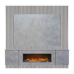 Acantha Orion Xo Electric Floating Media Wall Suite In Concrete Effect With Tv Board & White Oak Wall Panels - thumbnail 3